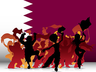 Image showing Qatar Sport Fan Crowd with Flag