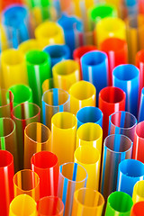 Image showing Colored Plastic Drinking Straws closeup