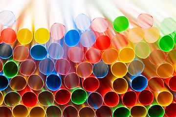 Image showing Colored Plastic Drinking Straws closeup