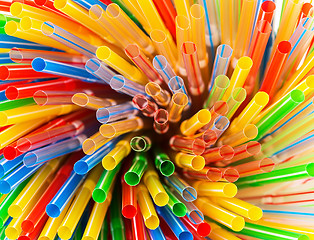 Image showing Colored Plastic Drinking Straws closeup