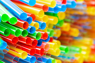 Image showing Colored Plastic Drinking Straws closeup