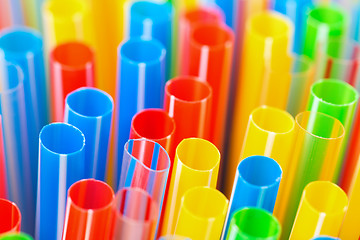 Image showing Colored Plastic Drinking Straws closeup