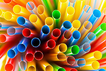 Image showing Colored Plastic Drinking Straws closeup