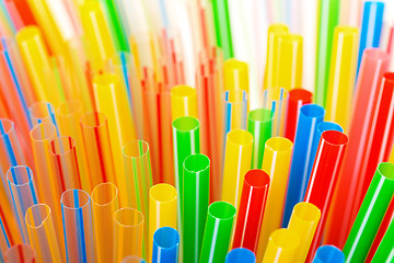 Image showing Colored Plastic Drinking Straws closeup