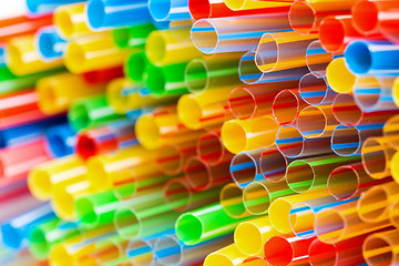 Image showing Colored Plastic Drinking Straws closeup