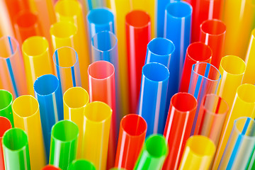 Image showing Colored Plastic Drinking Straws closeup