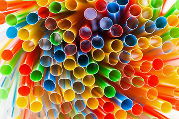 Image showing Colored Plastic Drinking Straws closeup