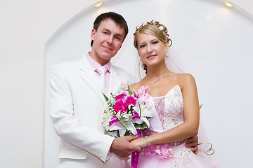 Image showing wedding photo. Portrait of beautiful bride and groom