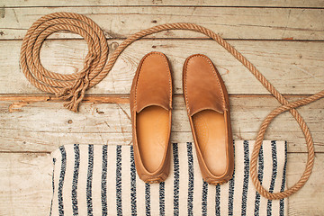 Image showing Men's Loafer Shoe on old wood