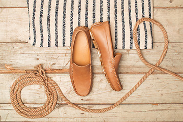 Image showing Men's Loafer Shoe on old wood