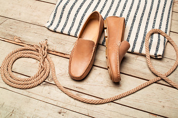 Image showing Men's Loafer Shoe on old wood