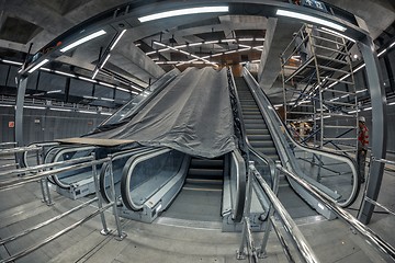 Image showing Moving escalator in the business center