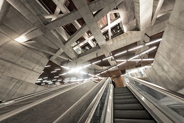 Image showing Moving escalator in the business center