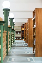 Image showing Library bookshelf closeup with letter