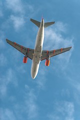 Image showing Tranquil sky with airplane traveling