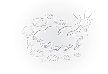 Image showing Hand drawing sky with clouds and sun.