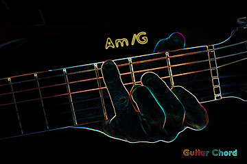 Image showing Guitar chord on a dark background