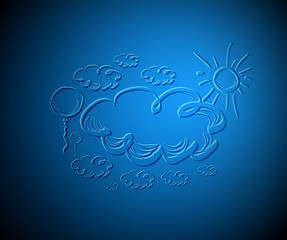 Image showing Hand drawing sky with clouds and sun.