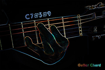 Image showing Guitar chord on a dark background