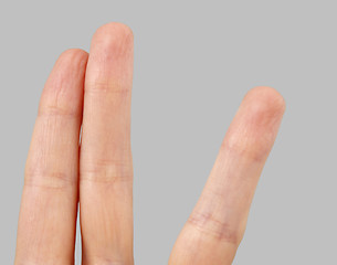 Image showing White hand on perfect gray background