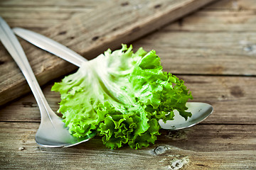 Image showing lettuce salad leaf and two spoons 