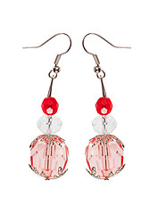 Image showing Earrings in red glass with silver elements. white background 