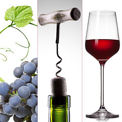 Image showing wine collage - grape, bottle and glass