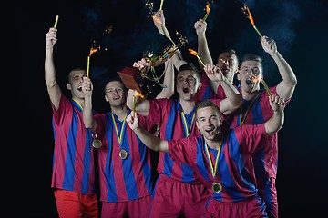 Image showing soccer players celebrating victory