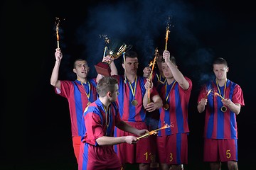 Image showing soccer players celebrating victory