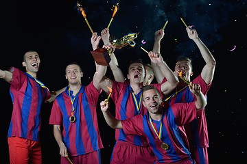 Image showing soccer players celebrating victory