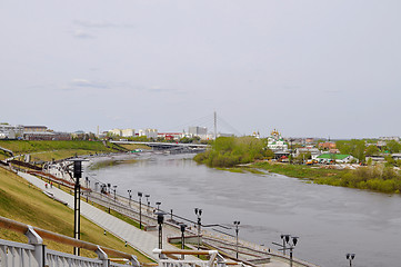 Image showing The embankment in Tyumen. Spring flood of the Tura River.