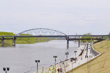 Image showing The embankment in Tyumen. Spring flood of the Tura River.