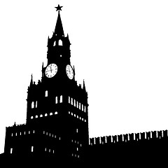 Image showing Moscow, Russia, Kremlin Spasskaya Tower with clock, silhouette, 