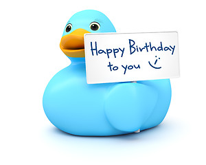 Image showing Blue Ducky with happy birthday sign