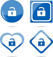 Image showing stickers set with open lock, security concept