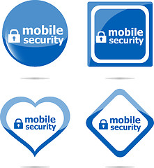 Image showing mobile security stickers label tag set, web icon