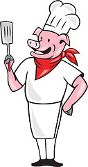 Image showing Pig Chef Cook Holding Spatula Cartoon