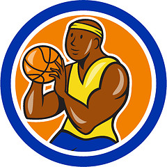 Image showing African-American Basketball Player Shooting Cartoon Circle