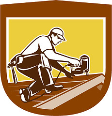 Image showing Roofer Roofing Worker Crest Shield Retro