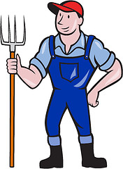 Image showing Farmer Holding Pitchfork Standing Cartoon
