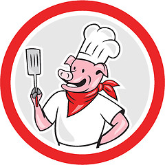 Image showing Pig Chef Cook Holding Spatula Circle Cartoon