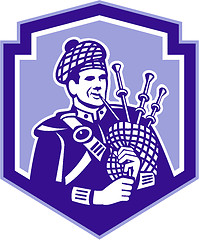 Image showing Scotsman Bagpiper Play Bagpipes Retro Shield 