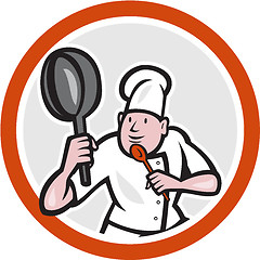 Image showing Chef Cook Holding Frying Pan Fighting Stance Cartoon