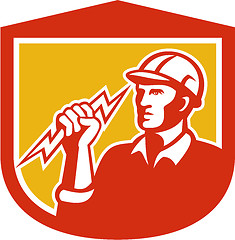 Image showing Electrician Clutching Lightning Bolt Shield