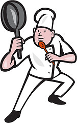 Image showing Chef Cook Holding Frying Pan Kung Fu Stance Cartoon