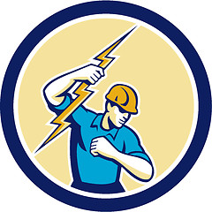 Image showing Electrician Holding Lightning Bolt Side Circle