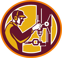 Image showing Worker Drilling Drill Press Retro Circle