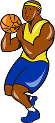 Image showing African-American Basketball Player Shoot Ball Cartoon 