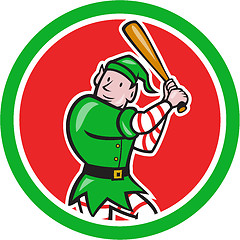 Image showing Elf Baseball Player Bat Circle Cartoon