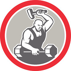 Image showing Blacksmith Striking at Barbell with Sledgehammer Retro